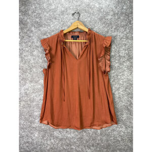 Rachel Zoe Shirt Womens XL Rust Ruffle Sleeve Boho Peasant Blouse Top